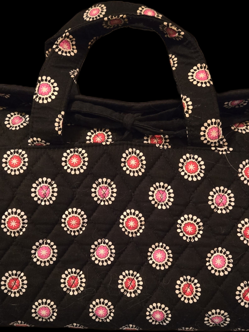 Vera Bradley Quilted Black Travel Organizer Bag with Pink Floral Medallions